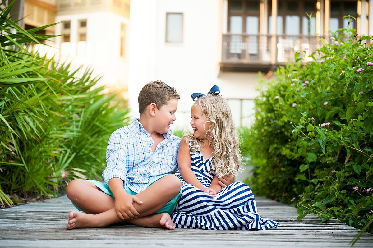 Children Sit on Sidewalk on the Eastern Green, Rosemary Beach fL | Two Lights Photography